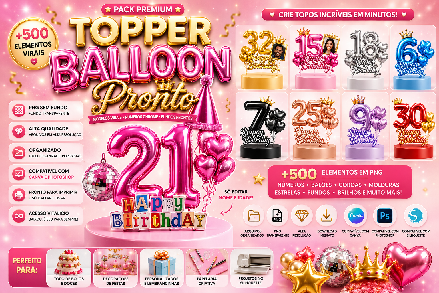 Pack Topper Balloon Pronto com +500 elementos